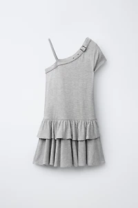 ASYMMETRIC RUFFLED BUCKLE DRESS
