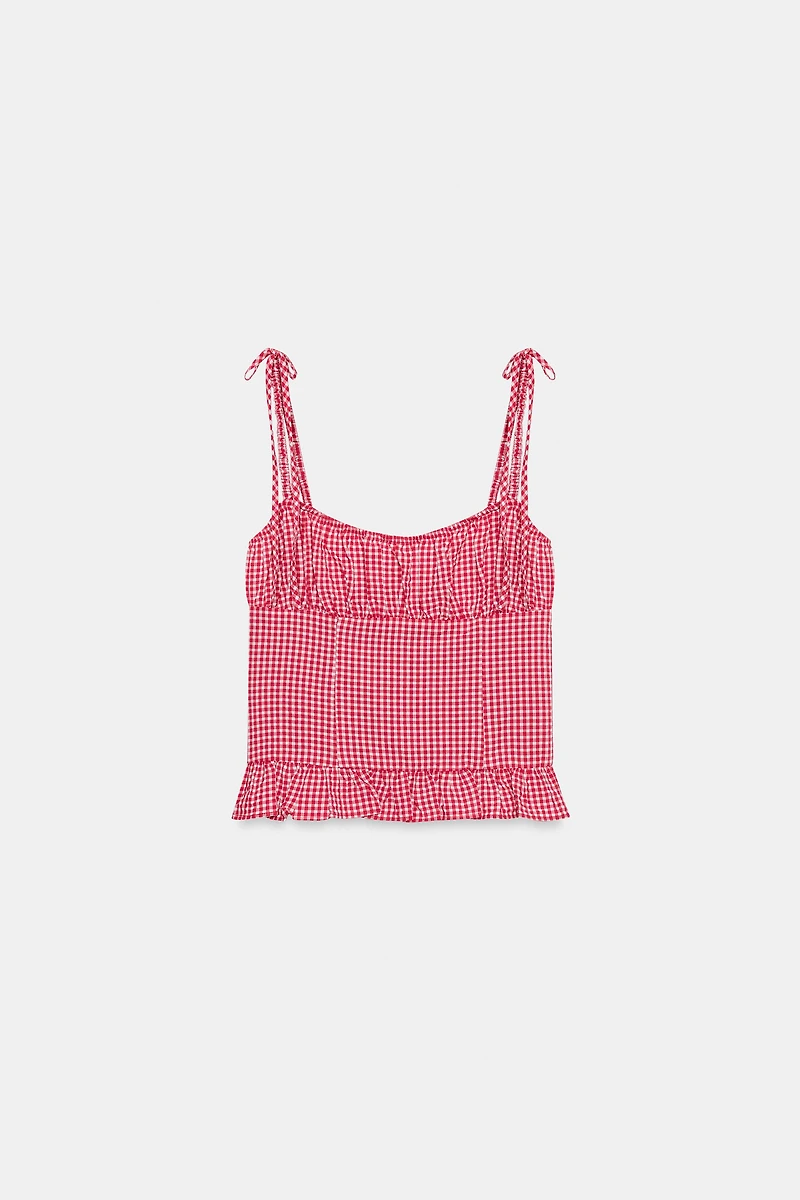 GINGHAM RUCHED TOP