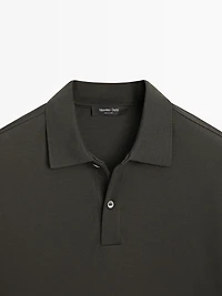 Long sleeve polo shirt with ribbed detail