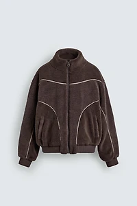 CONTRAST FAUX SHEARLING JACKET