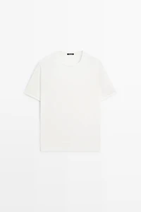 Cotton blend knit short-sleeve sweater