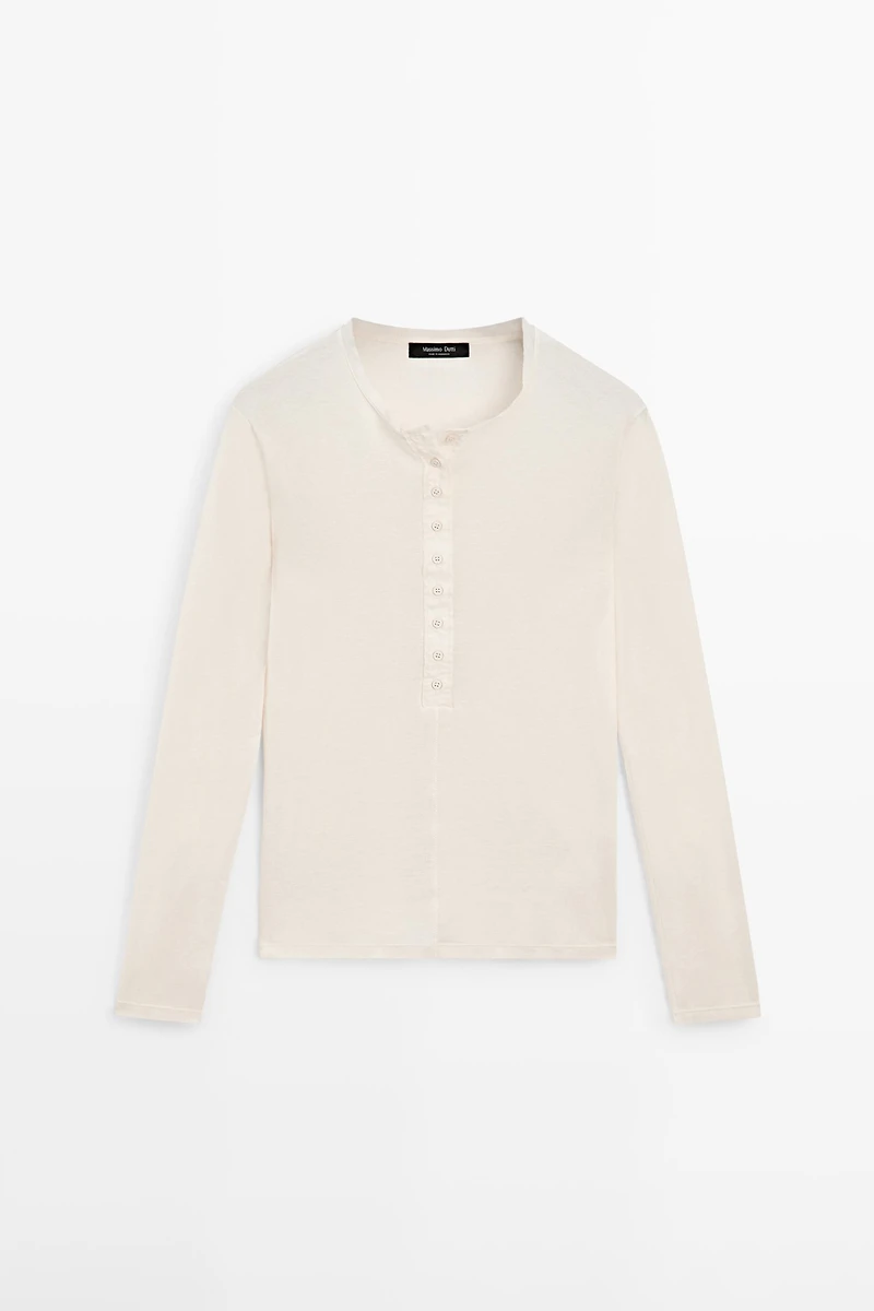 Button-up cotton T-shirt