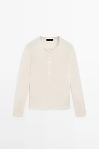 Button-up cotton T-shirt