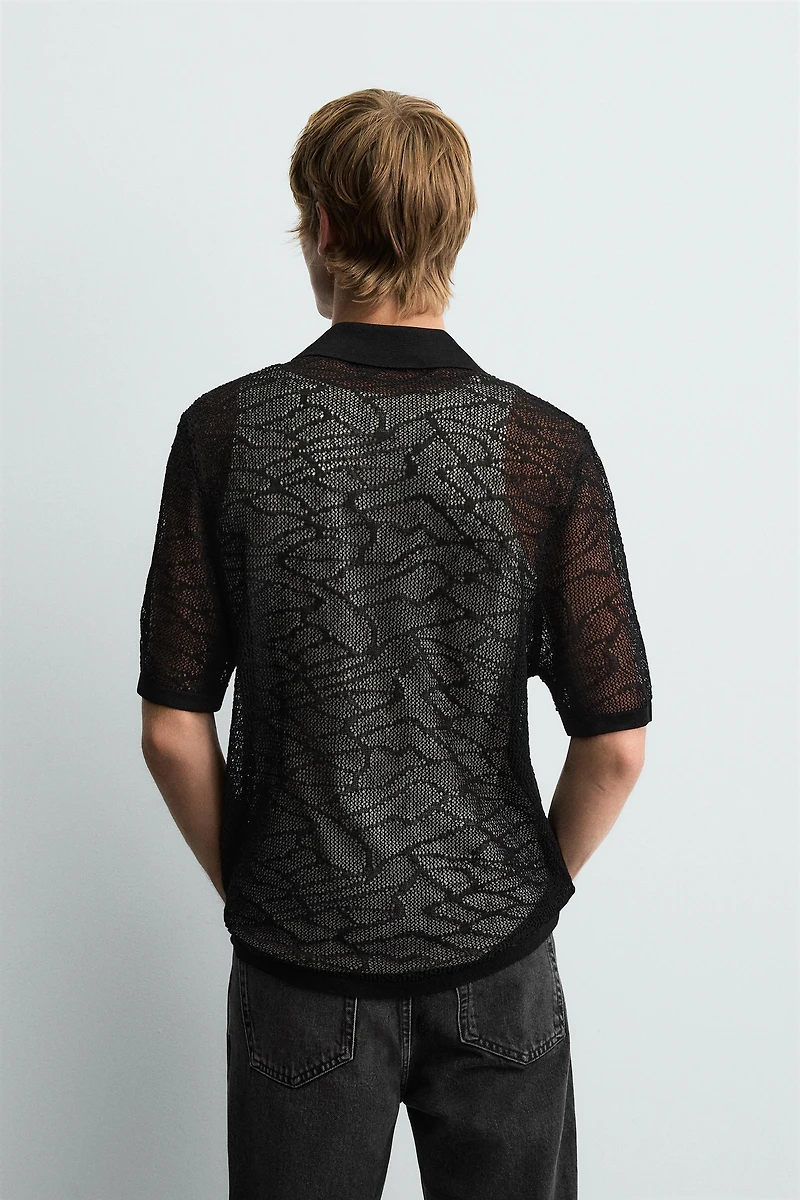 OPEN-KNIT POLO SHIRT