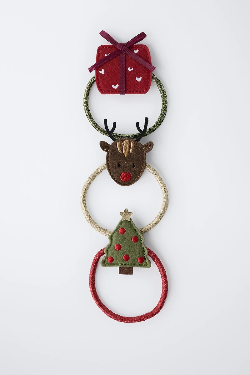 THREE-PACK OF REINDEER, TREE, AND GIFT HAIR TIES