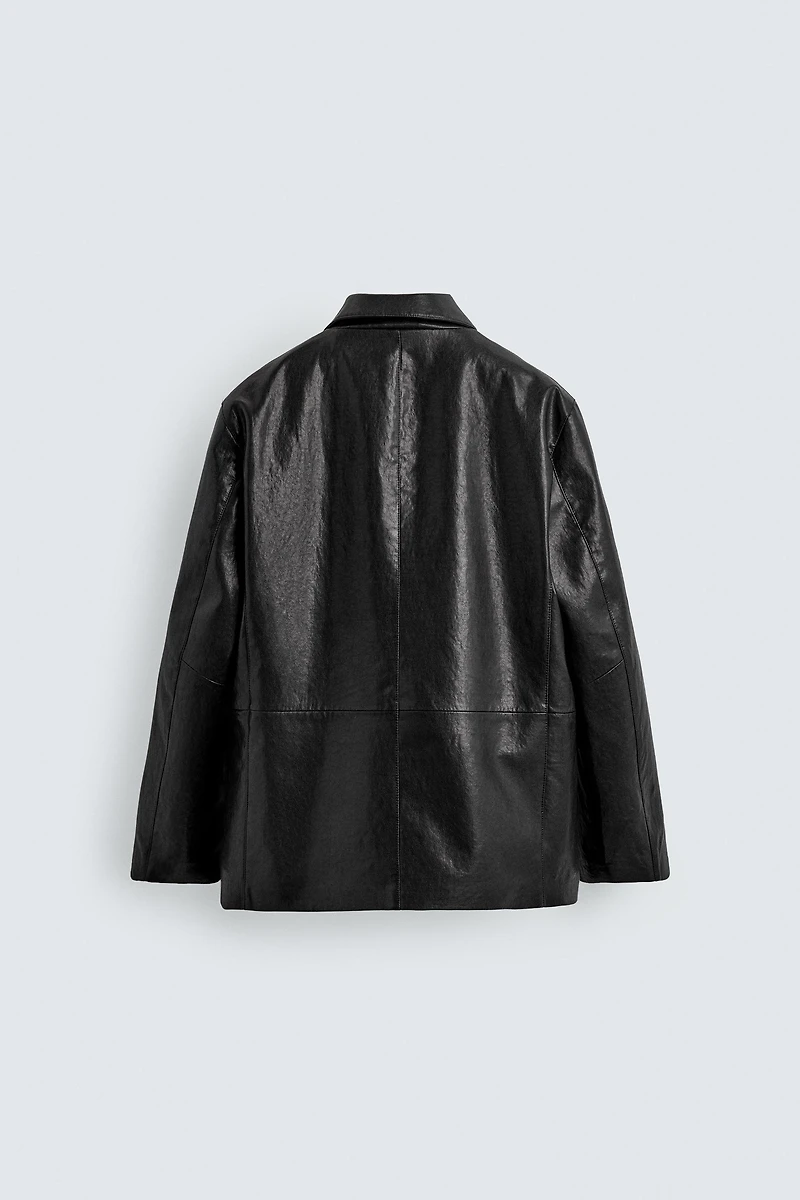 FAUX LEATHER RELAXED FIT OVERSHIRT