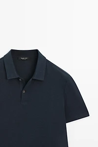 Linen and cotton short sleeve polo shirt