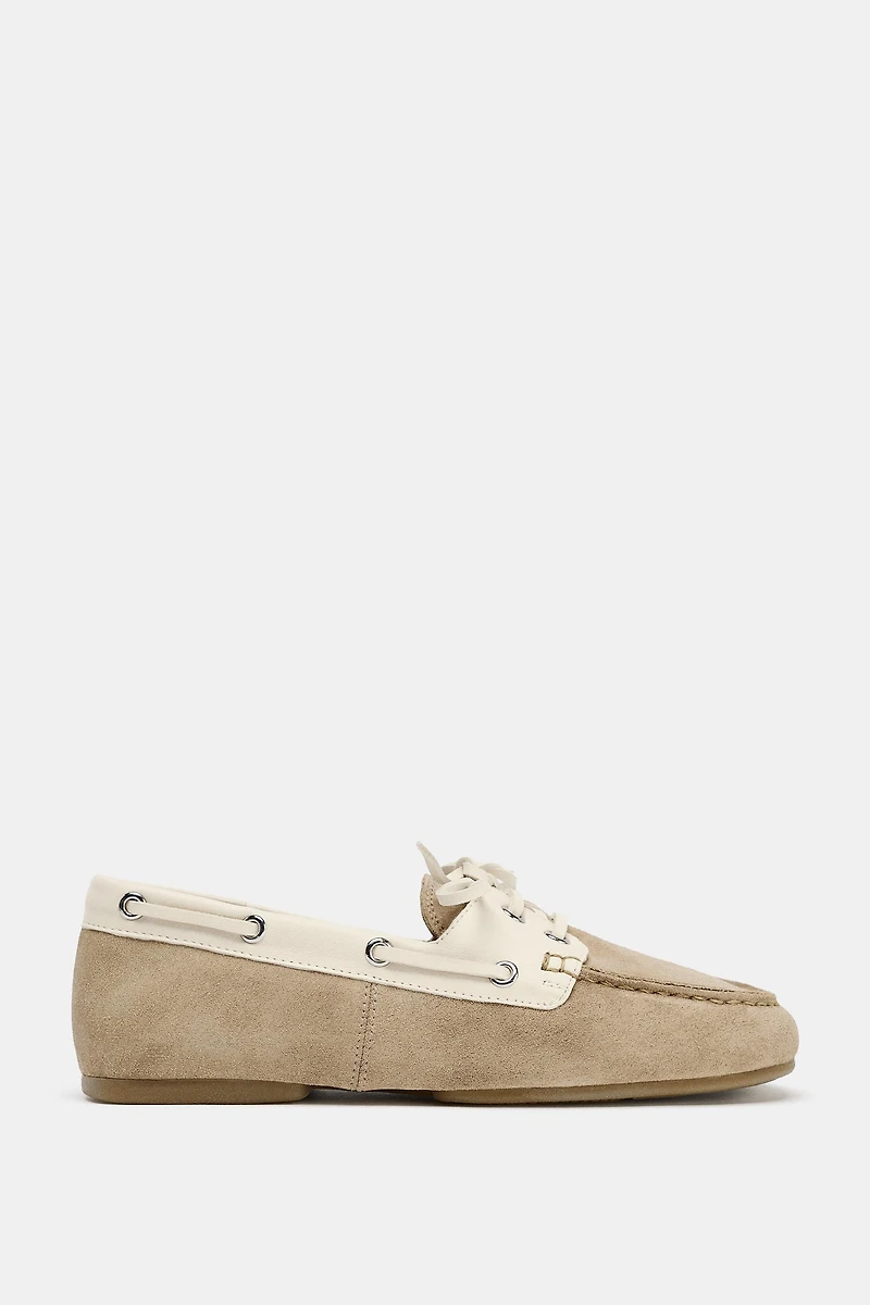 COMBINED SUEDE LACE-UP LOAFERS
