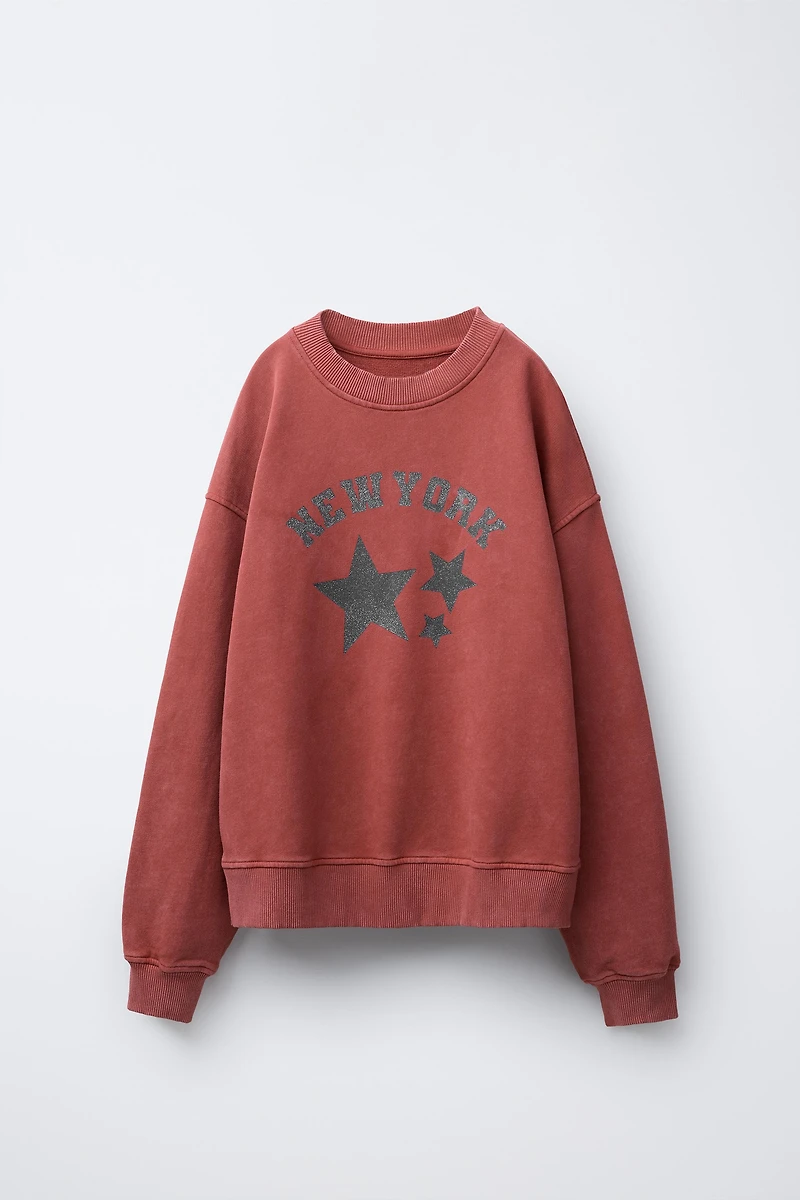 WASHED EFFECT SWEATSHIRT WITH SHINE STARS