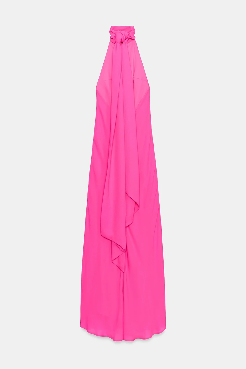 HALTER NECK TIE MAXI DRESS
