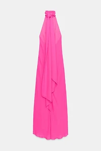 HALTER NECK TIE MAXI DRESS