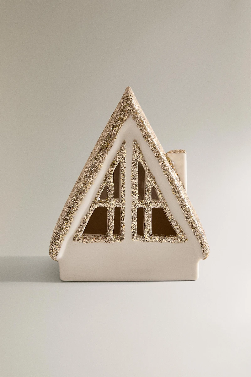 CERAMIC HOUSE ROOF GLITTER CHRISTMAS ORNAMENT