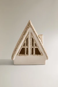 CERAMIC HOUSE ROOF GLITTER CHRISTMAS ORNAMENT