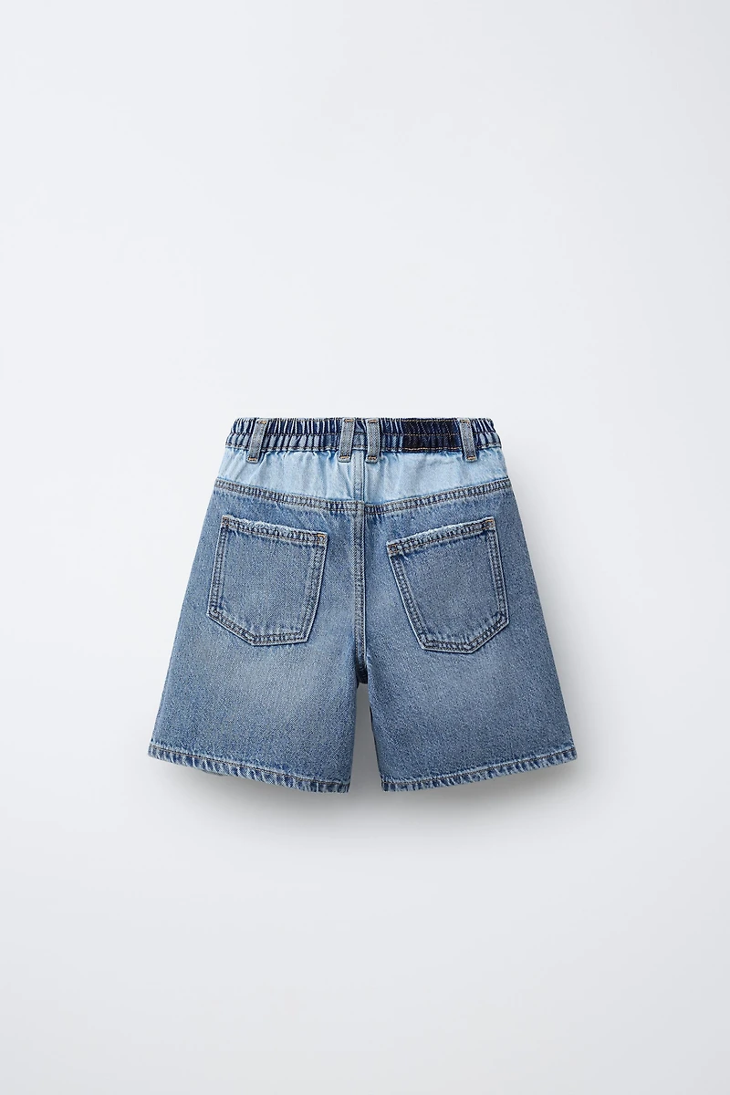 COLOR BLOCK DENIM SHORTS