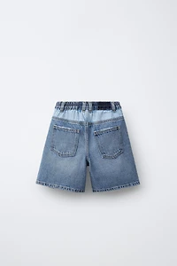 COLOR BLOCK DENIM SHORTS