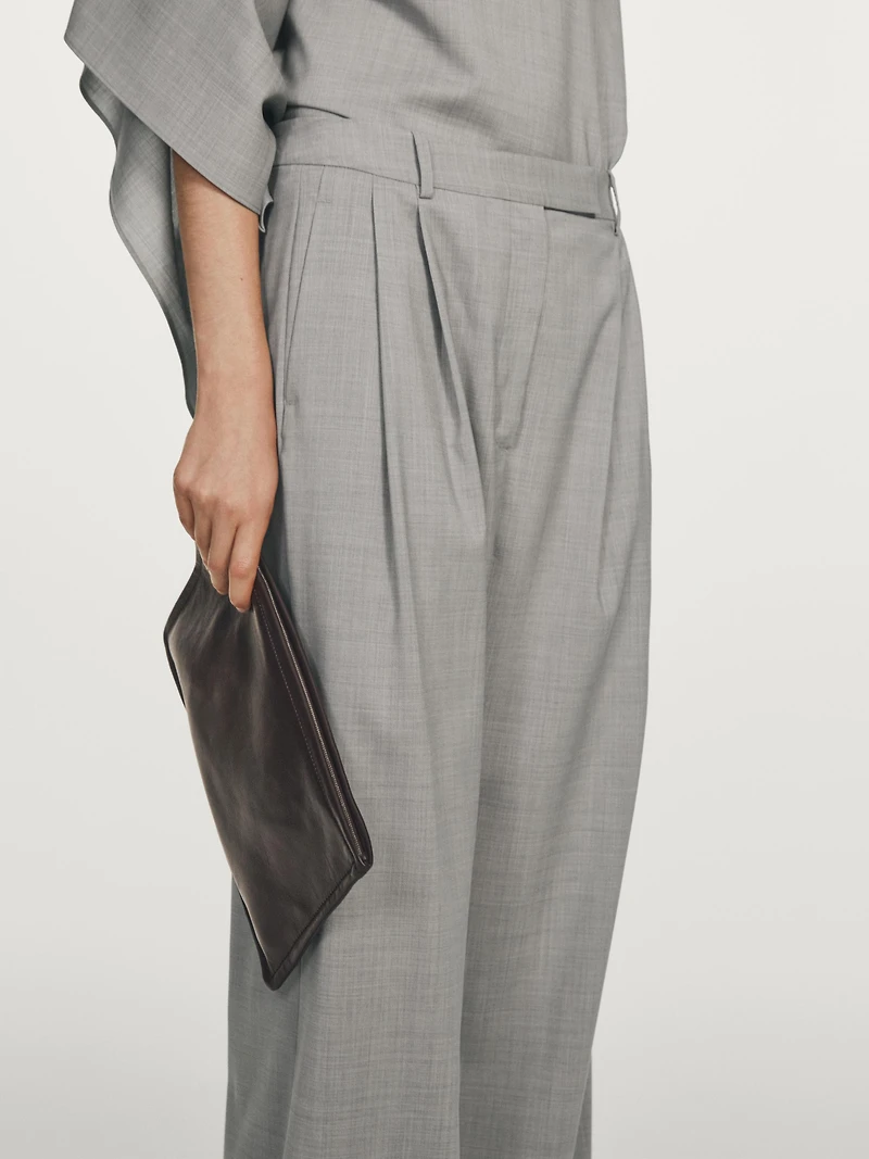 100% wool wide-leg trousers with darts - STUDIO