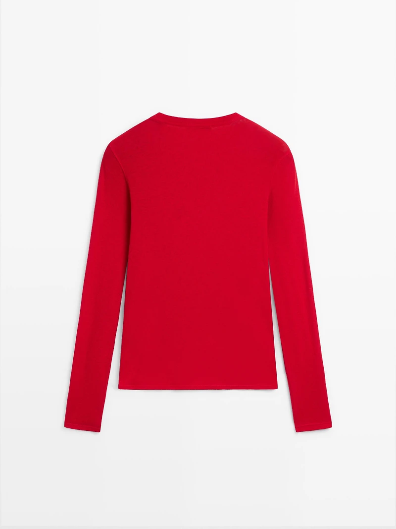 Long sleeve cotton blend T-shirt