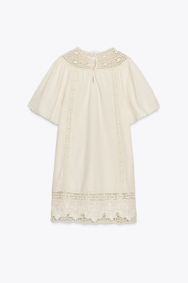 Zara ZW COLLECTION EMBROIDERED LINEN DRESS | Place Rosemre