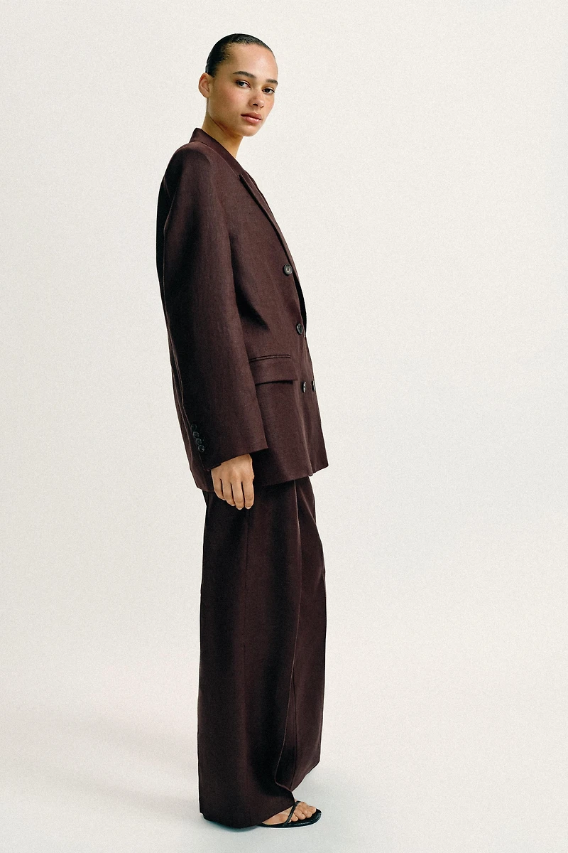 VESTE À BOUTONNAGE CROISÉ 100 % LIN ÉPAULETTES