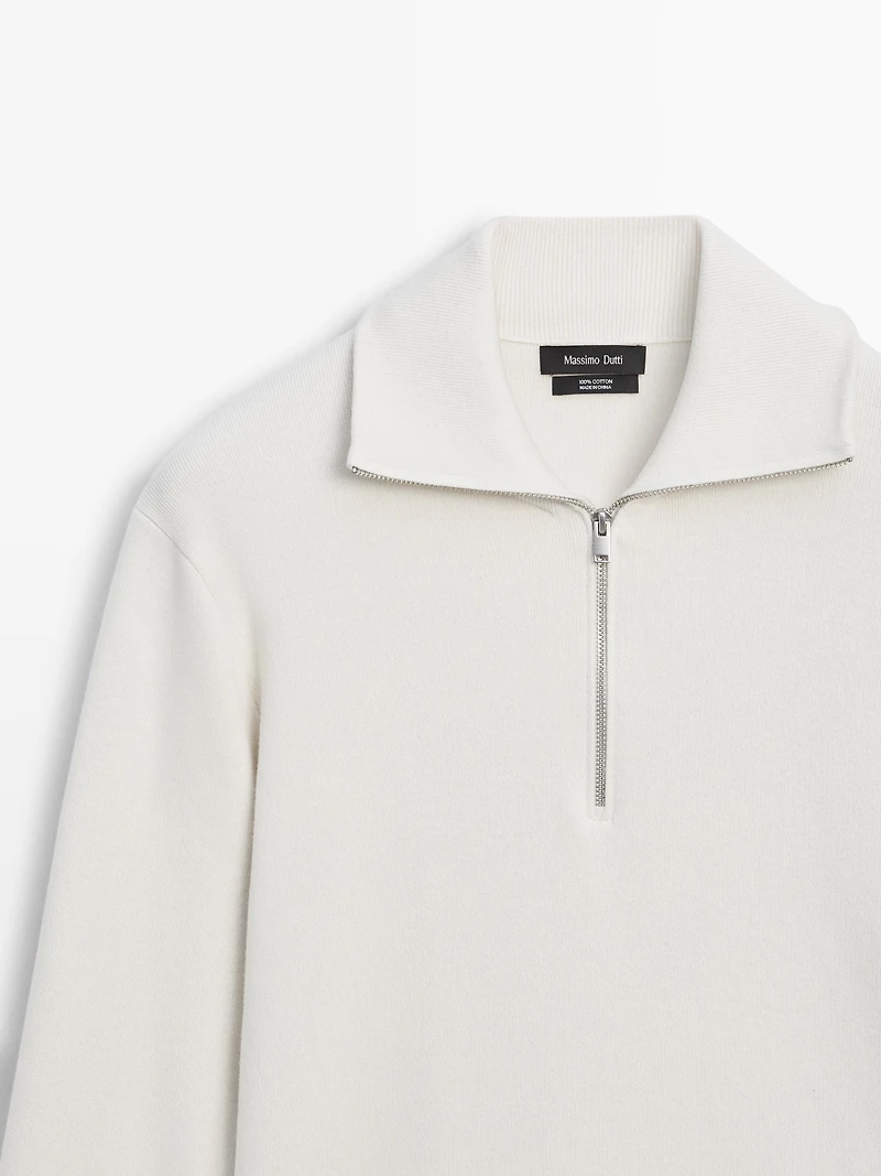 Knit 100% cotton quarter-zip sweater