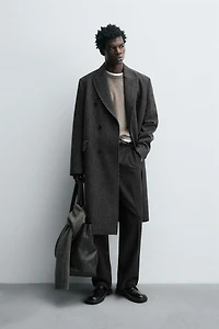 LIMITED EDITION HERRINGBONE DOUBLE BREASTED WOOL BLEND COAT