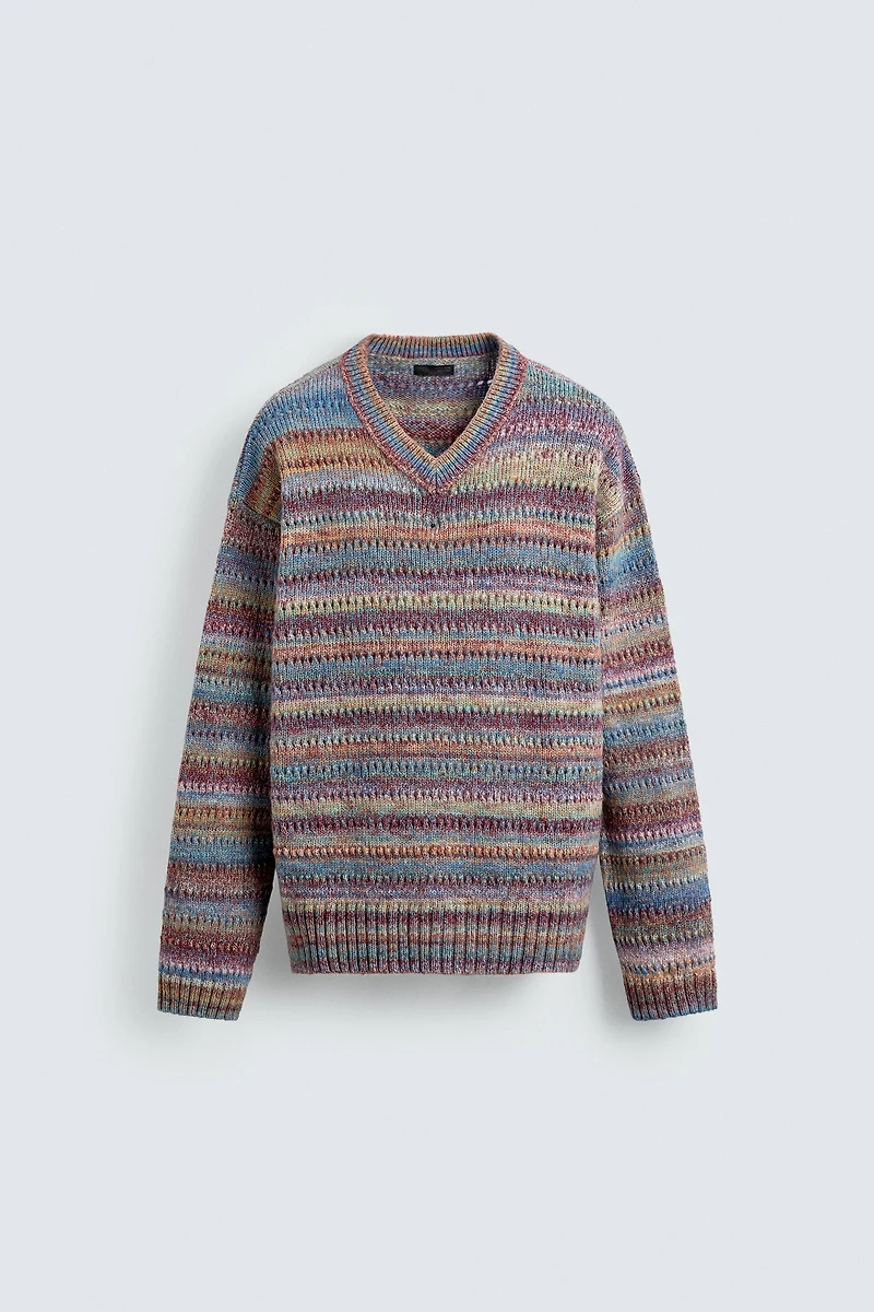 STRIPED OPEN-KNIT SWEATER