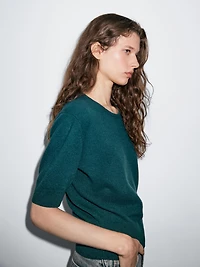 Pull manches courtes en laine mélangée