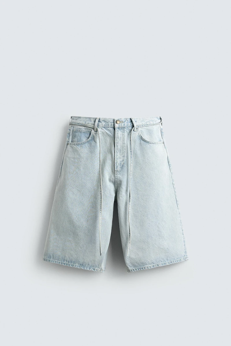 EMBROIDERED BAGGY FIT DENIM JORTS