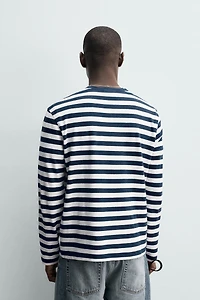 STRIPED LINEN COTTON BLEND LONG SLEEVE T-SHIRT