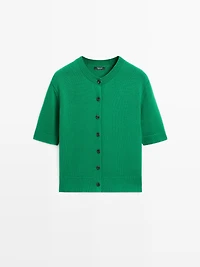 Cotton blend short sleeve knit cardigan