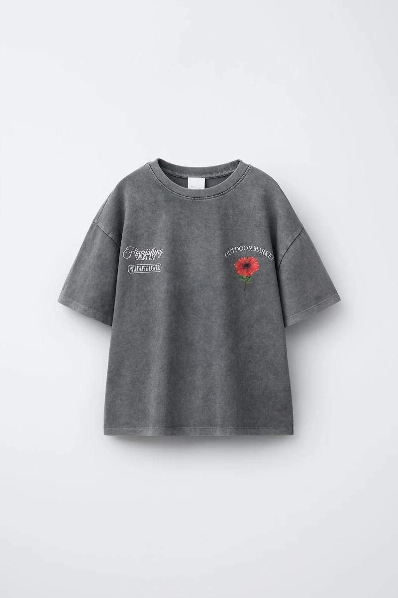 GARMENT DYE WASHED EFFECT FLORAL T-SHIRT