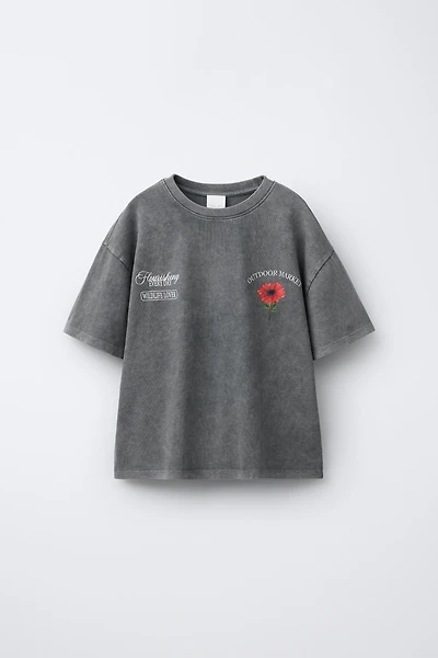 GARMENT DYE WASHED EFFECT FLORAL T-SHIRT