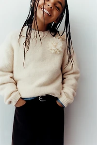 KNIT ORGANZA FLORAL SWEATER