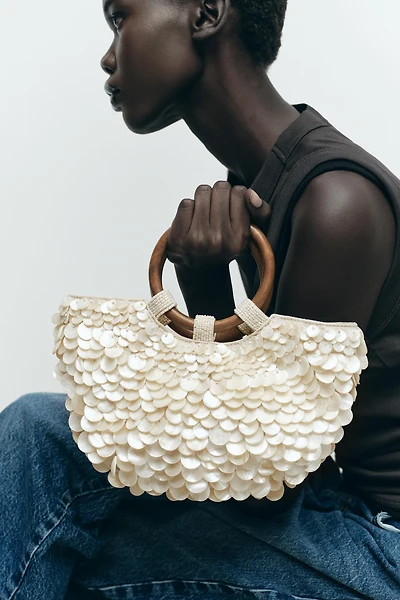 FAUX MOTHER-OF-PEARL APPLIQUÉ BAG