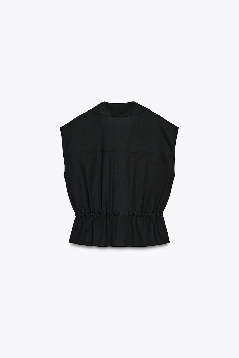 LINEN SAFARI BELTED TOP