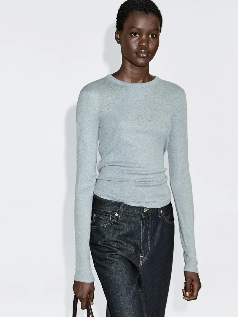 Long sleeve cotton blend T-shirt