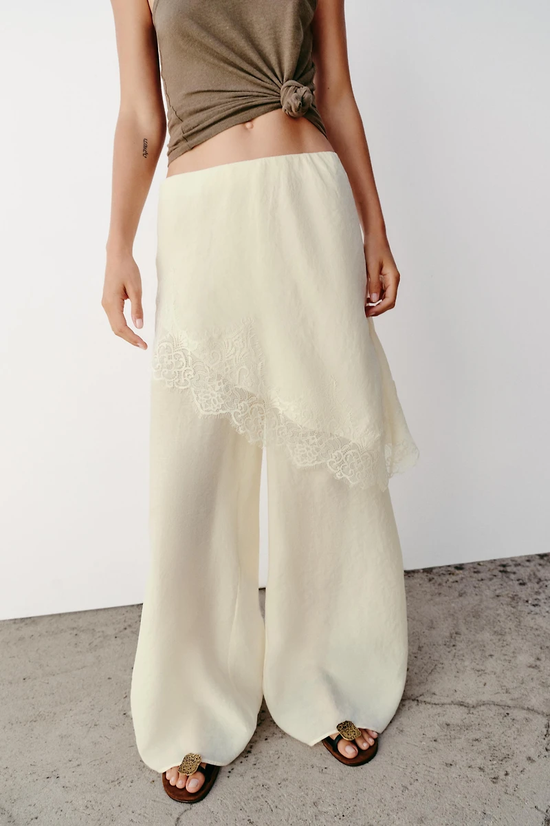 WIDE LEG PAREO PANTS WITH LACE