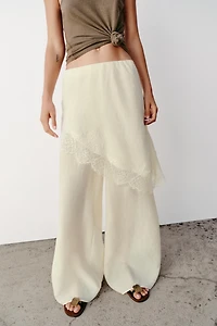 WIDE LEG PAREO PANTS WITH LACE