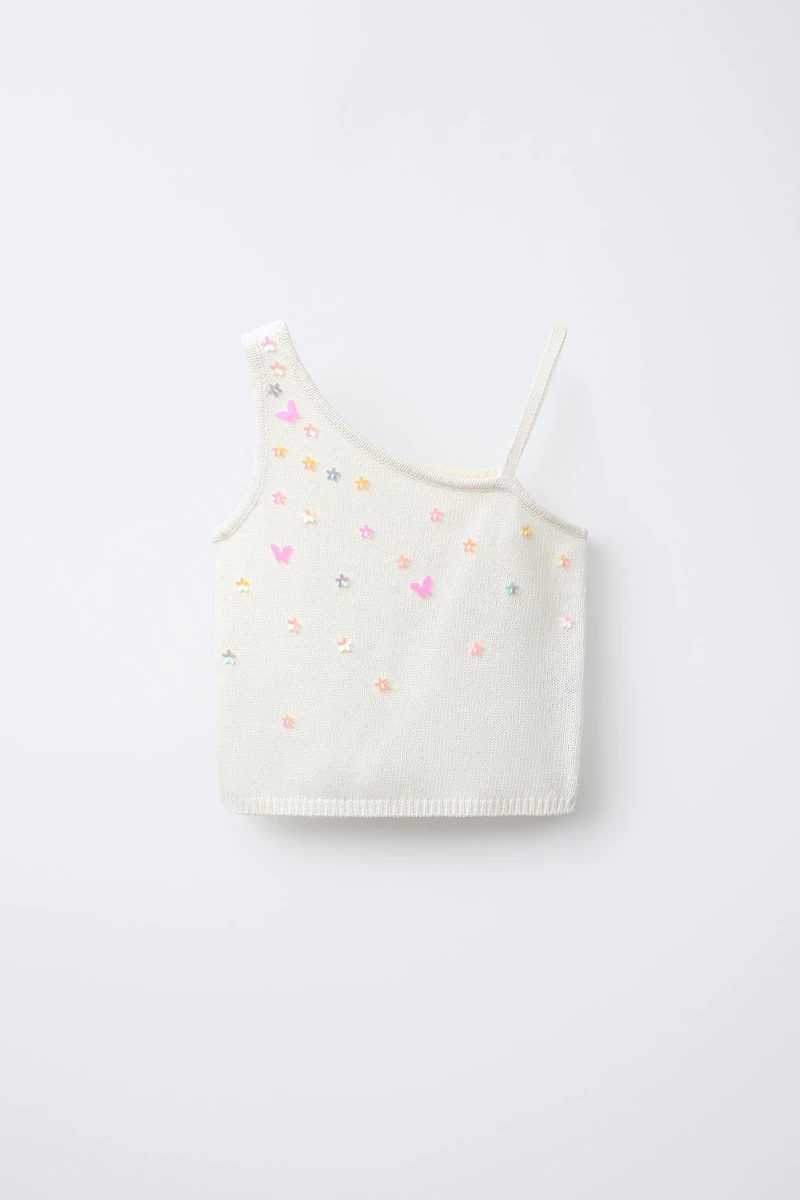 ASYMMETRIC BEADED KNIT TOP