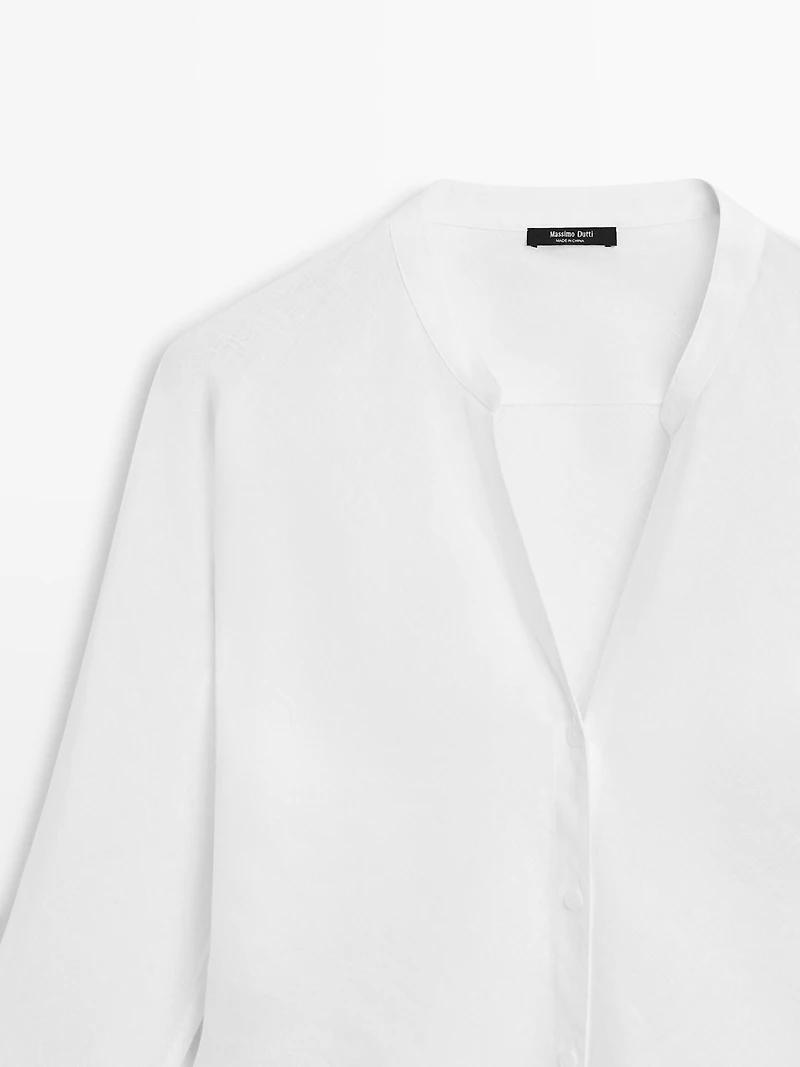 Chemise col officier 100 % lin