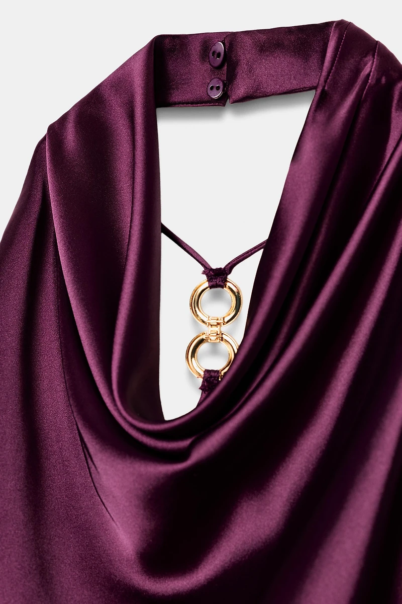 SATIN HALTER MINI DRESS