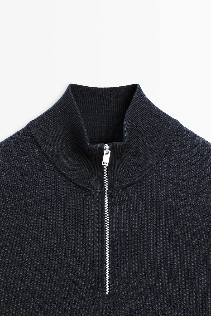 Mock neck knit sweater with zip
