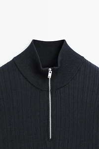 Mock neck knit sweater with zip