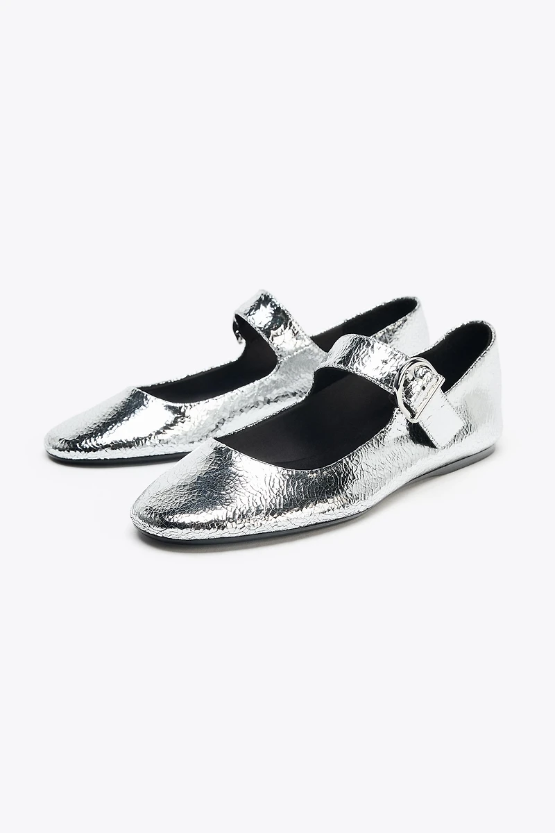 METALLIC LEATHER BALLET FLATS