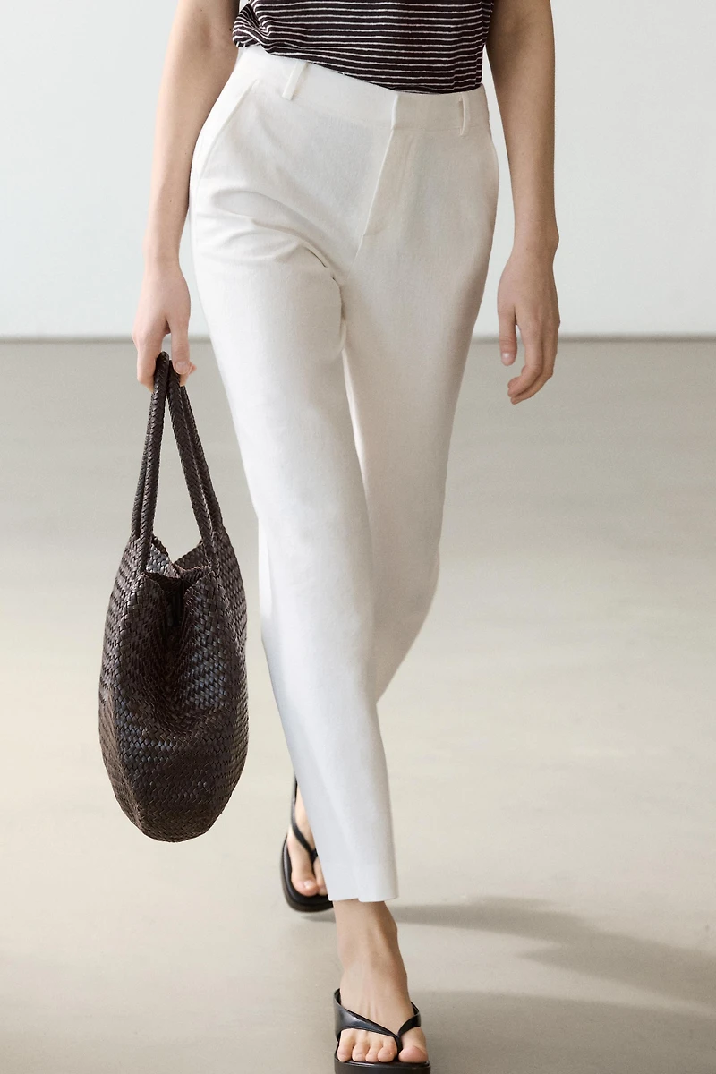 Slim fit linen blend trousers
