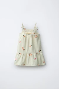 EMBROIDERED FLORAL TWILL DRESS