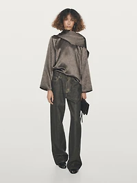 Flowing satin blouse with tie detail