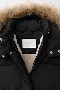 WATER REPELLENT DOWN PUFFER COAT WITH REMOVABLE FAUX FUR HOODIE