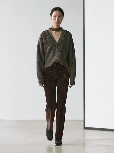 High-waist flocked boot-cut jeans