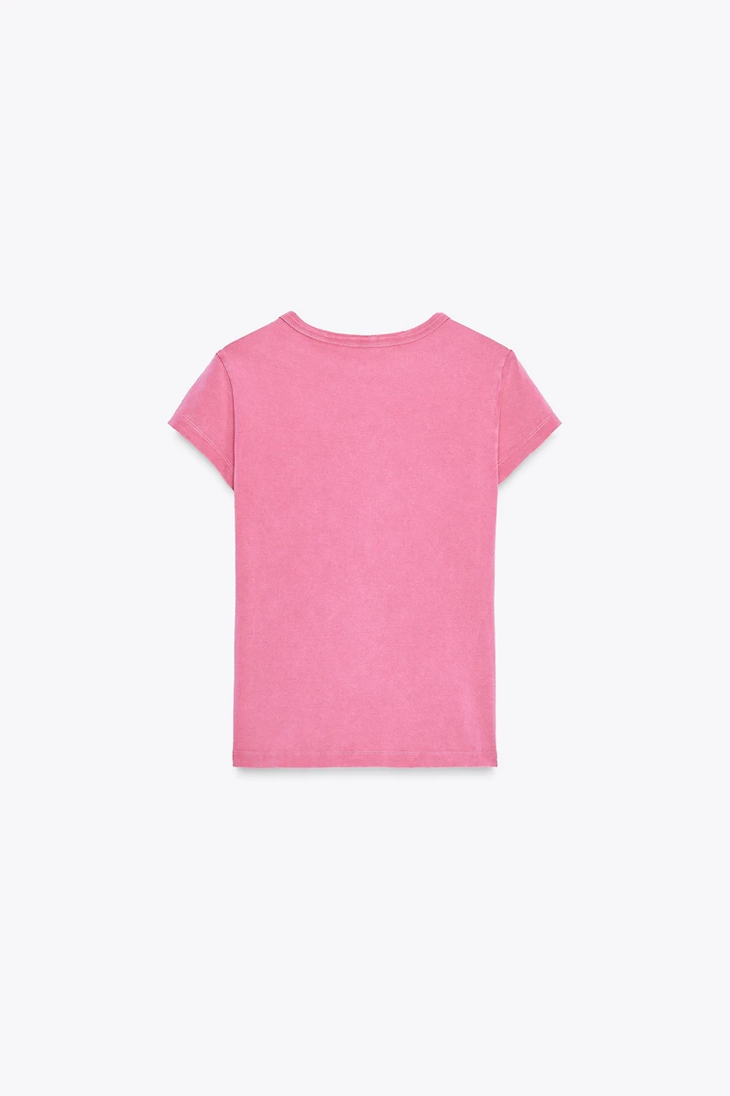 WASHED EFFECT RHINESTONE T-SHIRT